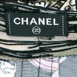 Pre Owned Chanel Black & Pink Printed Satin Silk Button Front Shirt M