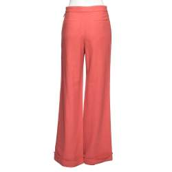 Chanel Pink Textured Wool Fringed Hem Detail Pants M 