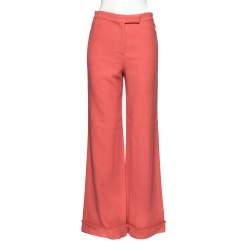 Chanel Pink Textured Wool Fringed Hem Detail Pants M 