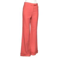 Chanel Pink Textured Wool Fringed Hem Detail Pants M 