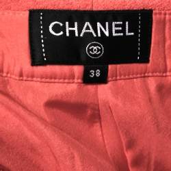 Chanel Pink Textured Wool Fringed Hem Detail Pants M 