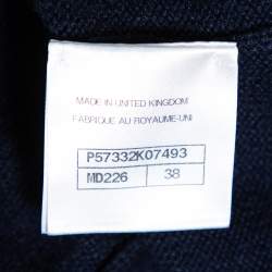 Chanel Navy Blue Logo Intarsia Knit V-Neck Sweater M