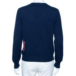 Chanel Navy Blue Logo Intarsia Knit V-Neck Sweater M