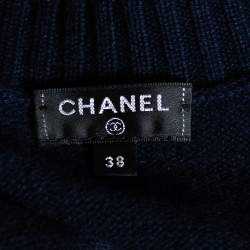 Chanel Navy Blue Logo Intarsia Knit V-Neck Sweater M