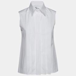 مملوكة مسبقًا Chanel White Cotton Button Front Sleeveless Shirt S