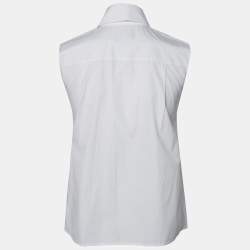 مملوكة مسبقًا Chanel White Cotton Button Front Sleeveless Shirt S
