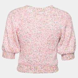 Chanel Pink Knit Sequin Embellished Crewneck Jumper S