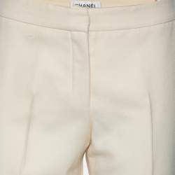 Pre Owned Chanel Cream Wool Straight Pants M