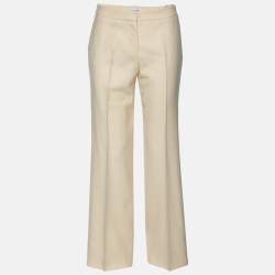 Pre Owned Chanel Cream Wool Straight Pants M