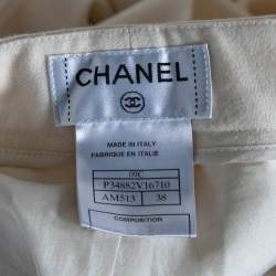 Pre Owned Chanel Cream Wool Straight Pants M