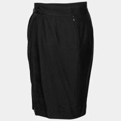 Pre Owned Chanel Black Silk Crepe Draped Skirt M