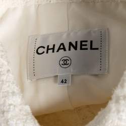 Chanel Ivory Tweed Pocketed Button Front Jacket L