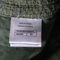 Pre Owned Chanel Khaki Green Tweed Contrast Trimmed Jacket L