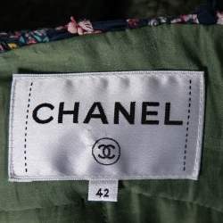 Pre Owned Chanel Khaki Green Tweed Contrast Trimmed Jacket L