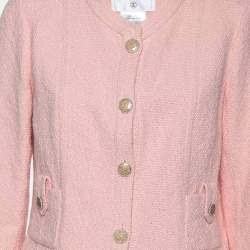 Chanel Pink Tweed Pocket Detail Button Front Jacket L