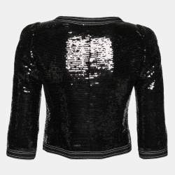 Pre Owned Chanel Black Sequin Embellished Zip Front Jacket S