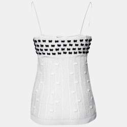 Chanel White Perforated Knit Bow Appliqued Sleeveless Top L