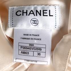 مملوكة مسبقًا Chanel Ivory Satin Silk Bow Applique Detailed Button Front Blouse S