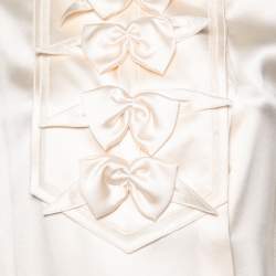 مملوكة مسبقًا Chanel Ivory Satin Silk Bow Applique Detailed Button Front Blouse S