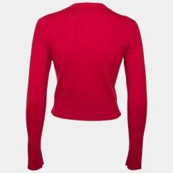 Pre Owned Chanel Red Cashmere Button Front Long Sleeve Cardigan S