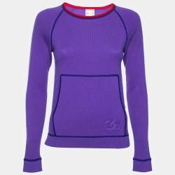 Pre Owned Chanel Purple Cashmere Crew Neck Long Sleeve Sweater S