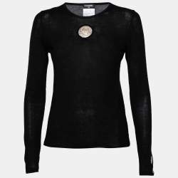 Pre Owned Chanel Black Cashmere Hardware Appliqued Sweater M