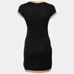 Pre Owned فستان شانيل كشمير أسود وبني بأكمام مستديرة وجيب أمامي مقاس صغير - سمول