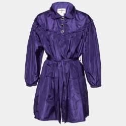 Chanel Purple Silk Puffy Ruffle Trimmed Belted Button Front Coat S