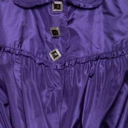 Chanel Purple Silk Puffy Ruffle Trimmed Belted Button Front Coat S