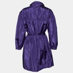 Chanel Purple Silk Puffy Ruffle Trimmed Belted Button Front Coat S