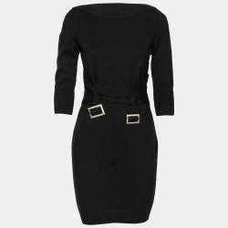 Chanel Black Stretch Knit Cut-Out Back Detail Midi Dress M Chanel