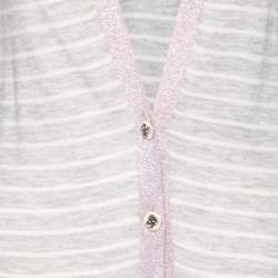 Pre Owned Chanel Grey Striped Cashmere & Metallic Lurex Knit Trim Cardigan S
