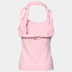 مملوكة مسبقًا Chanel Pink Cashmere Knitted Detail Sleeveless Top M
