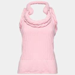 مملوكة مسبقًا Chanel Pink Cashmere Knitted Detail Sleeveless Top M