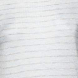 Chanel Pale Blue Striped Cashmere Knit Logo Embroidered Dress L
