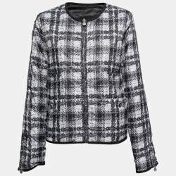 Chanel Grey Checked Tweed Print Technical Fabric Reversible Jacket L