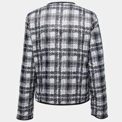 Chanel Grey Checked Tweed Print Technical Fabric Reversible Jacket L