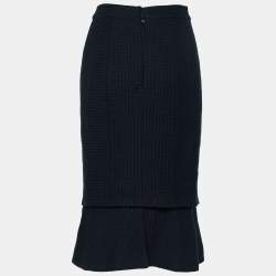 Pre Owned Chanel Black Textured Cotton Overlay Detail Skirt M