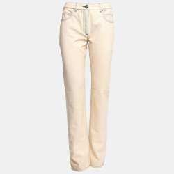 Chanel Cream Denim Embroidered Logo Detail Straight Leg Jeans M
