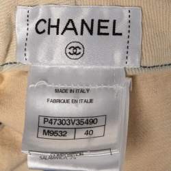 Chanel Cream Denim Embroidered Logo Detail Straight Leg Jeans M
