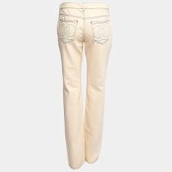 Chanel Cream Denim Embroidered Logo Detail Straight Leg Jeans M