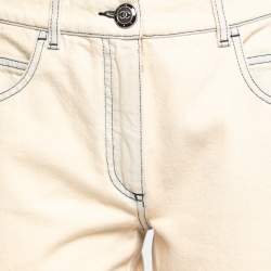 Chanel Cream Denim Embroidered Logo Detail Straight Leg Jeans M