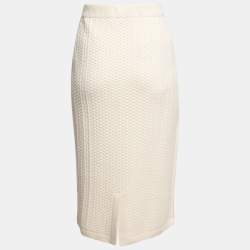 Chanel Cream Patterned Cashmere Pocket Detailed Skirt L
