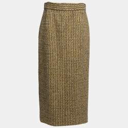 Chanel Yellow & Grey Lurex Tweed Zip Detail Midi Skirt L