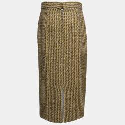 Chanel Yellow & Grey Lurex Tweed Zip Detail Midi Skirt L