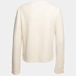 Chanel Cream Textured Cashmere Long Sleeve Sweater L