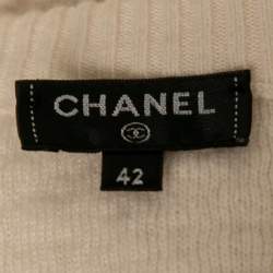 Chanel Cream Textured Cashmere Long Sleeve Sweater L