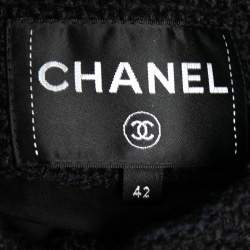 Chanel Black Tweed Pleat Trimmed Button Front Coat L