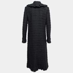 Chanel Black Tweed Pleat Trimmed Button Front Coat L