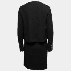 Chanel Black Patterned Wool Open Front Blazer & Pencil Skirt Set M